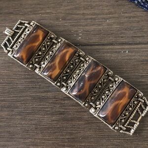 Vintage Brown and sliver linked cuff bracelet